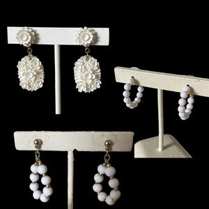 Elegant White Floral and Beaded Earrings Vintage Lot for Pierced Ears